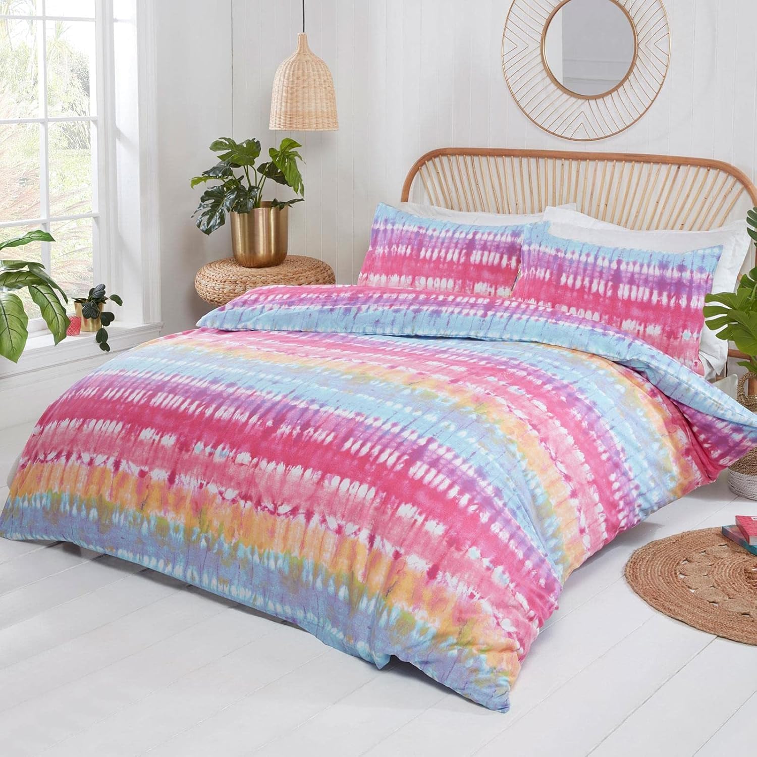 Rapport Home Tie-Dye Duvet Cover Set King - Vibrant Rainbow Multicolour Bedding for Kids & Teens - Soft Polycotton with 2 Pillowcases (230x220cm)