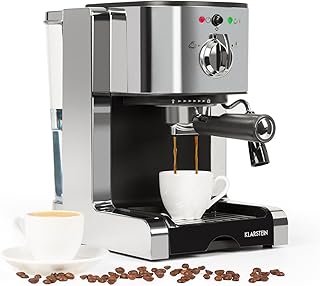 Klarstein Passionata 15 Espressomaschine Espresso-Automat Kaffee-Maschine 1470 Watt 1,25 Liter automatischer Druckablass inkl. Milchschaum Düse für Zubereitung von Cappuccino, Silber