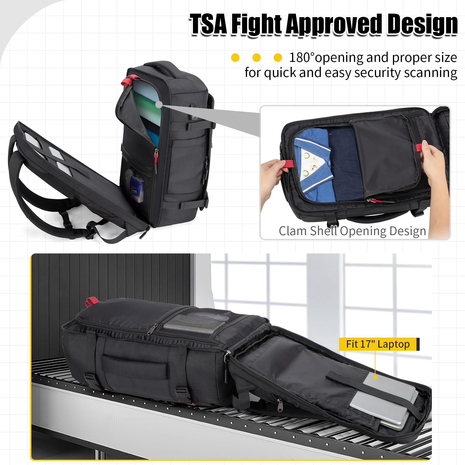 Velaybor 42L Travel Backpack with 4 Packing Cubes, TSA Friendly Flight Approved Carry-On Bag with USB Charging Port, Water-Resistant Weekender Business Backpack for Men Women, Fits 17.3