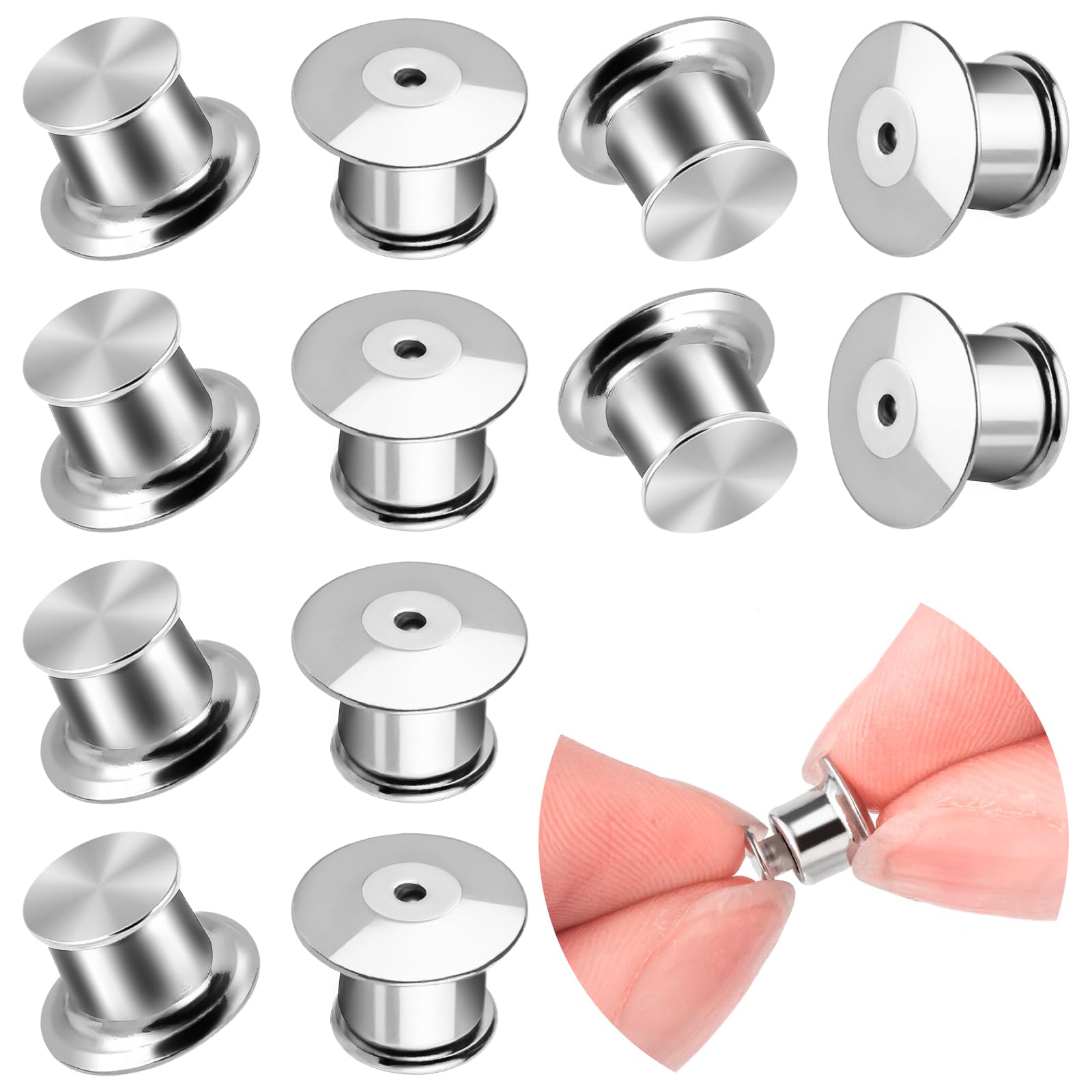 Photo 1 of YGAOHF 12 pcs Locking Pin Backs for Enamel Pins - Metal Pin Backs Locking with Plastic Box, Silver Locking Pin Backs Bulk