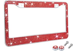 TZARROT Red Bling Rhinestone License Plate Frames for Women, Metal Rust-Proof License Plate Cover Bling Car Accessories for Women Girls