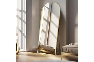 NUTTUTO Full Length Mirror with Gold Metal Frame, Floor Mirrors with Stand, Arched Full Body Mirror for Bedroom, 16x59 Inch