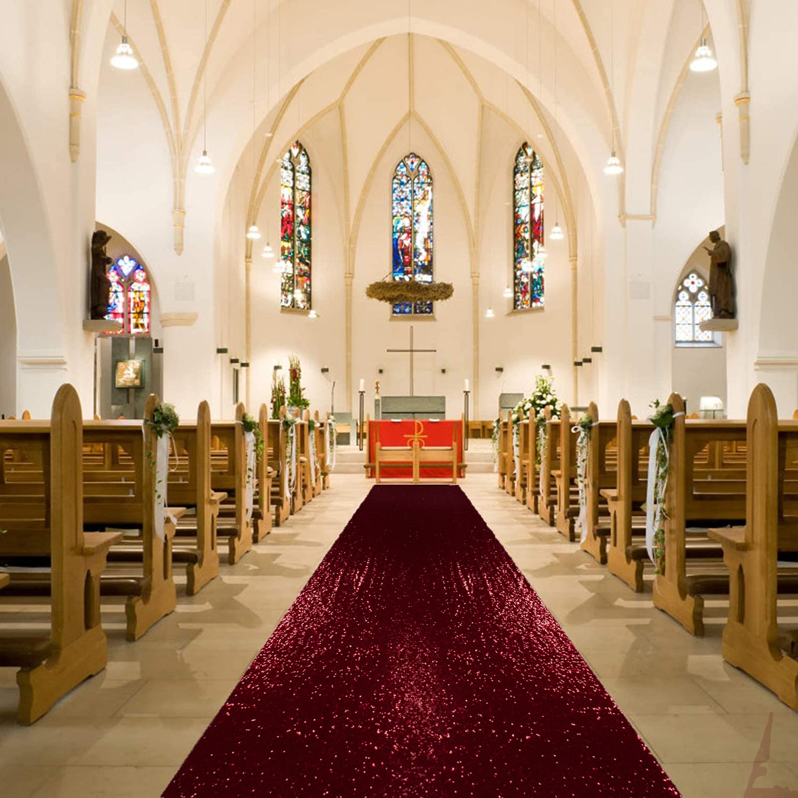 Photo 1 of ShiDianYi Sequin Wedding Aisle Runner 2x15FT Burgundy Glitter Bridal Carpet for Indoor Ceremony - Sparkle Wine Carpet Runner, 15FT