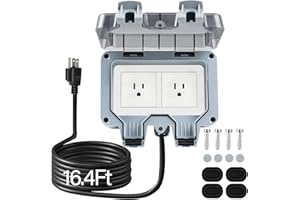 ZUYIYI Outdoor Power Outlet Box with 16.4Ft Extension Cord, NEMA 5-15R, STW 14 AWG, Weatherproof Waterproof IP66 Electrical Outlet Extender, Exterior Wall Power Socket w/Cover for Garden