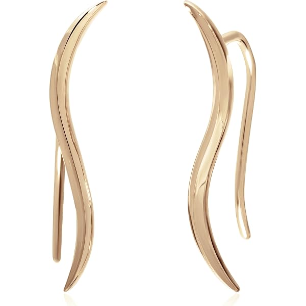 Orecchini Climbers A Spirale In Argento Sterling 925 Placcato Oro 14K – Minimal Tribali Per Donna