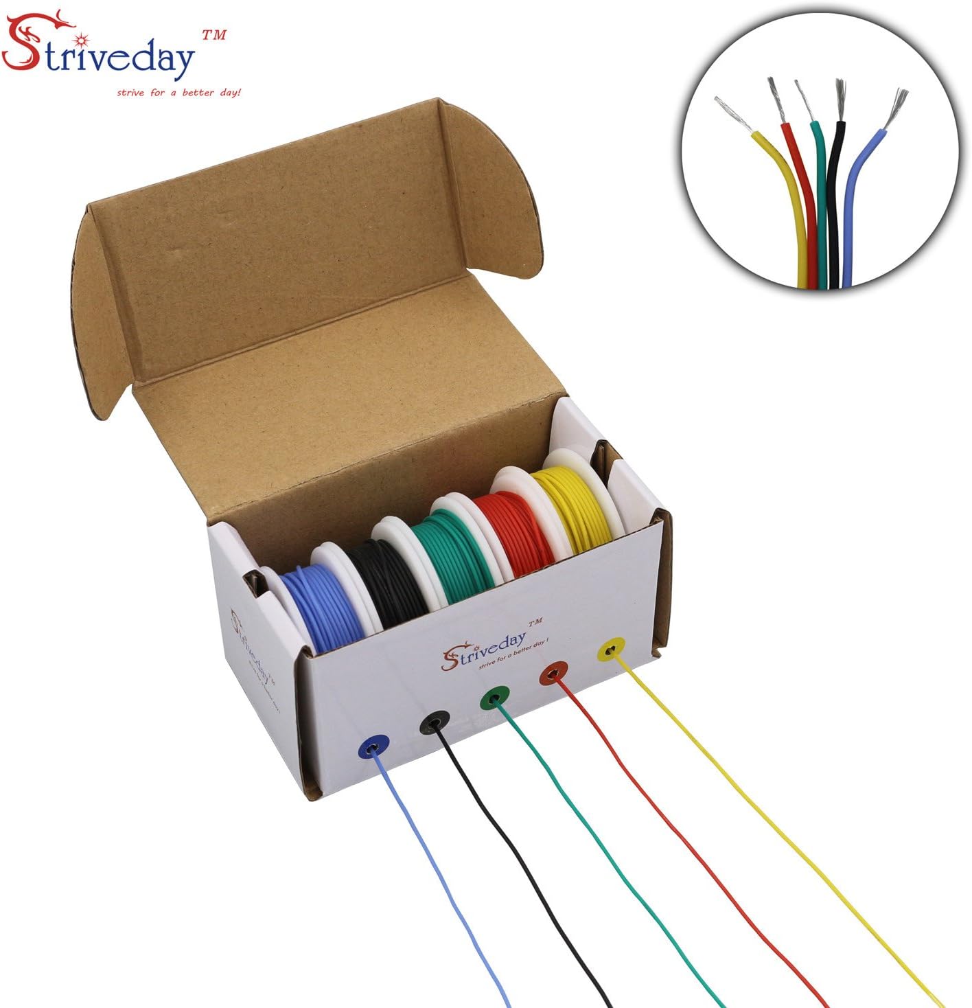 Striveday 30 AWG Flexible Silicone Wire Electric wire 30 gauge Coper Hook Up Wire 300V Cables electronic stranded wire cable electrics DIY BOX-1 - - 