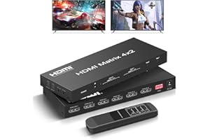 FERRISA 4x2 HDMI Matrix Switch, 4 in 2 Out Matrix HDMI Video Switcher Splitter +Optical & L/R Audio Output,Support Ultra HD 4K, 3D 1080P, Audio EDID Extractor with IR Remote Control