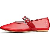 Migpuel Leopard Mesh Flats for Women Round Toe Mary Jane Ballet Flats Buckle Strap Slip On Casual Breathable Ballerina Shoes