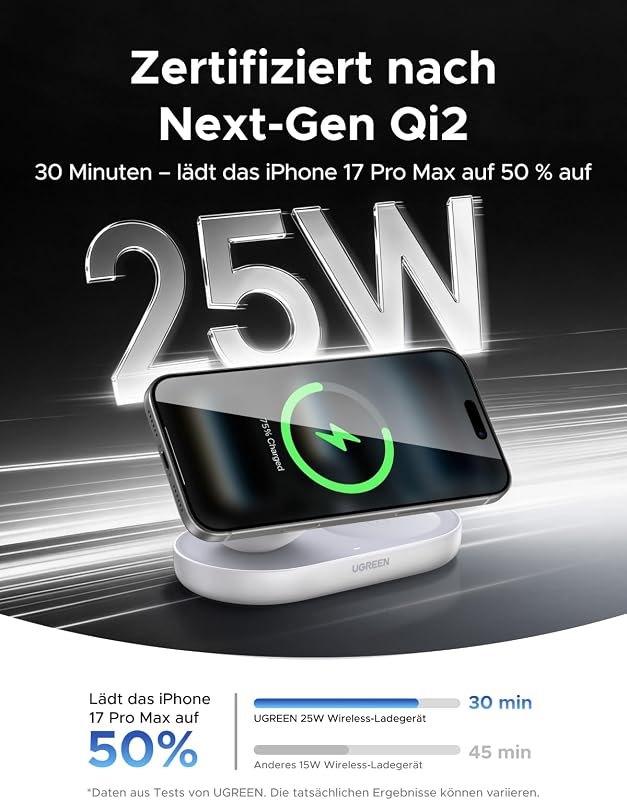 Zapix 2-in-1 Qi2 25W Magnetisches Kabelloses Ladegerät, Zertifiziert