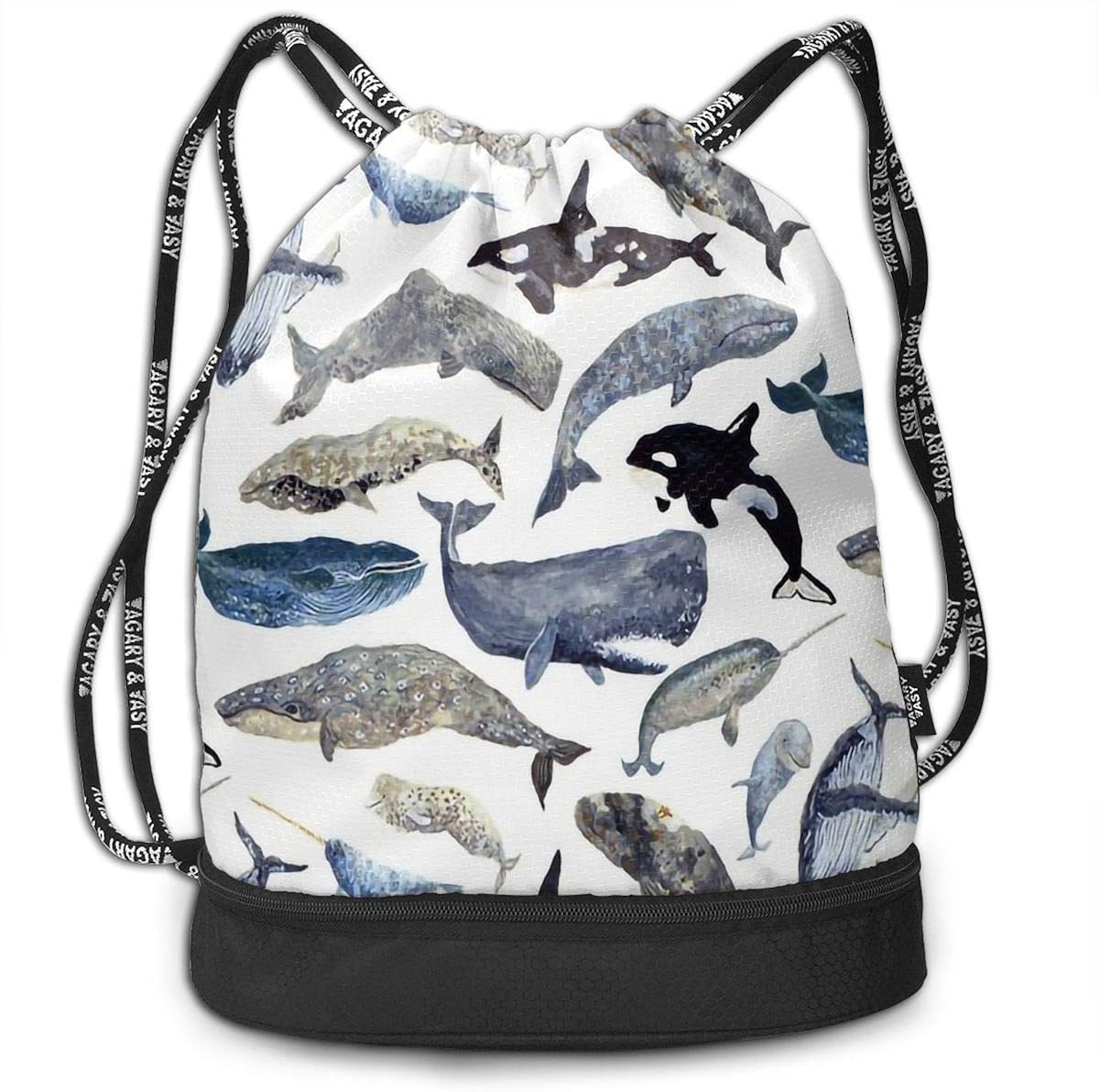 Drawstring Backpack Whales Pattern Shoulder Bags Clothing