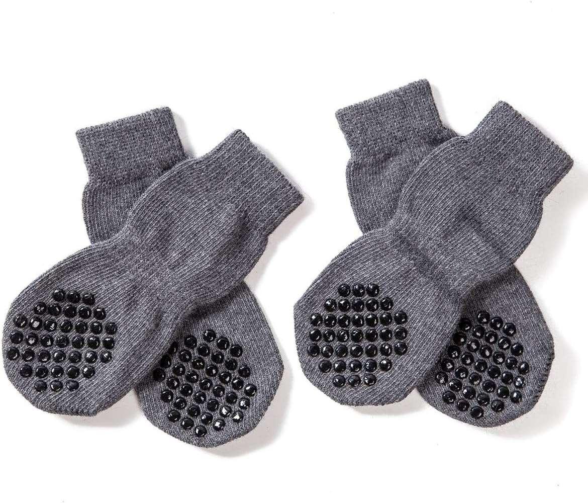 Calzini Antiscivolo Per Cani - 4 Pezzi Con Fondo In Gomma E Cinturino Regolabile, Taglia L Nero - Foto 7