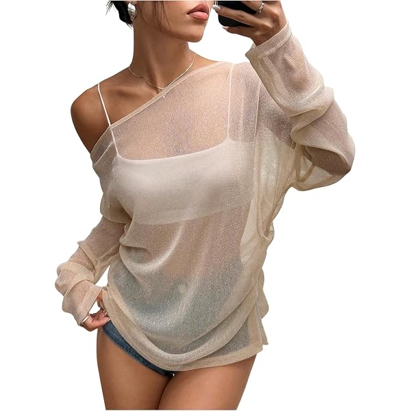 Verdusa Women's Sheer Mesh Long Sleeve Crop Top - Rhinestone Detail Black See-Through Tee