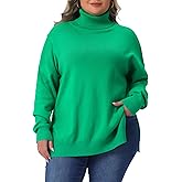 Agnes Orinda Plus Size Warm Sweaters for Women Turtle Neck Long Sleeve Side Slit Casual Loose Pullover Knit Top