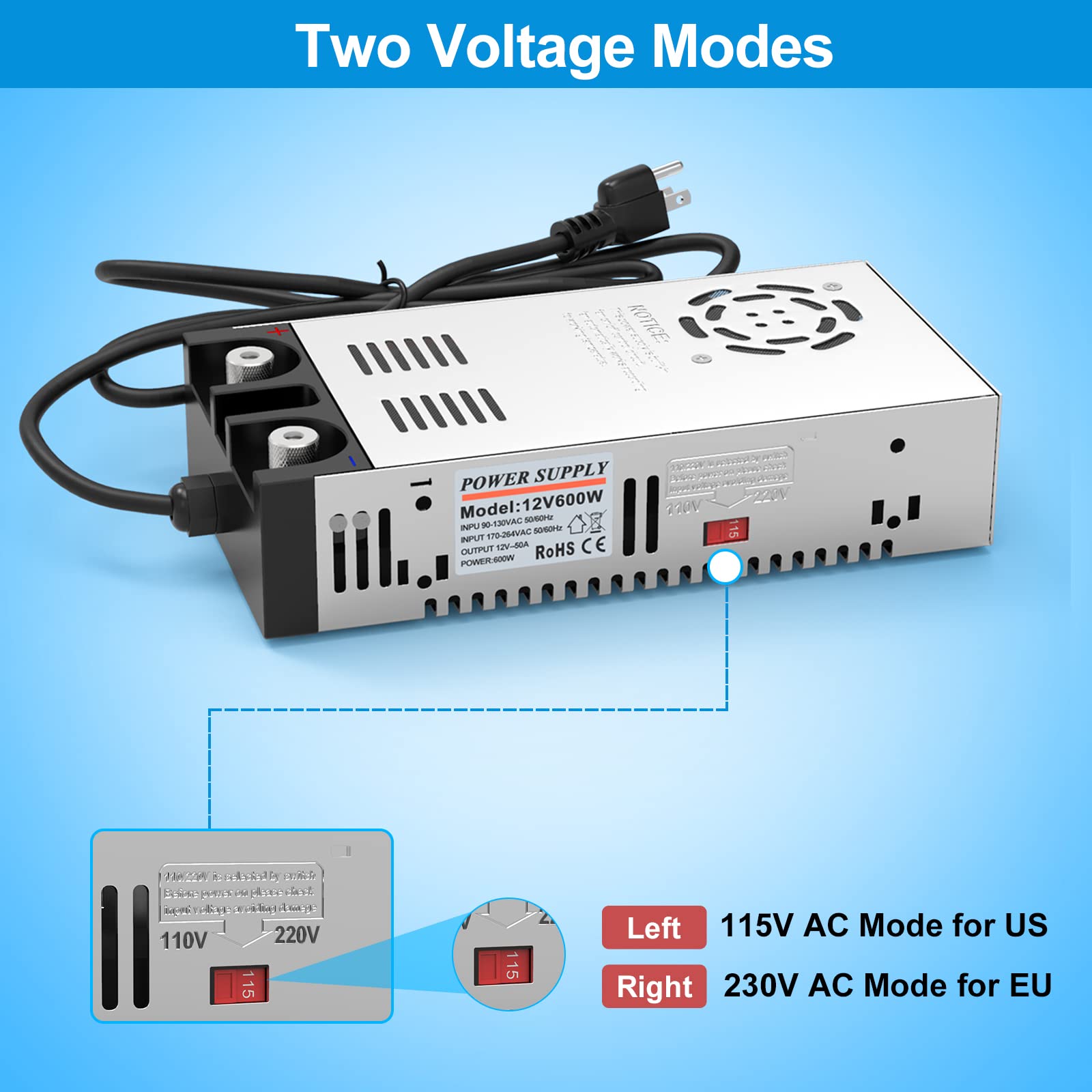 IMAYCC AC to DC Converter - 110V to 12V Power Supply, Universal 120V to 12V Converter Transformer, Max Current 50A 600W
