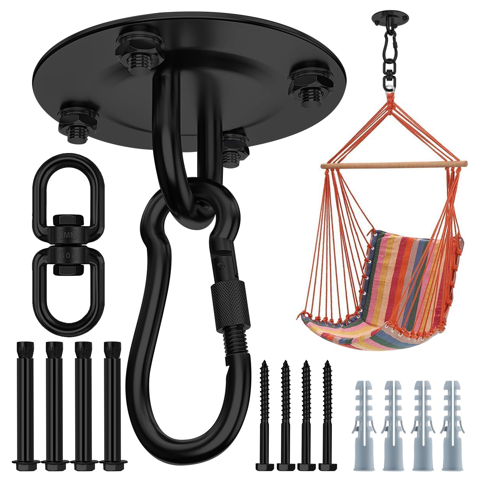 Heavy Duty Swing Hangers 360°Rotate Heavy Duty Hooks for Hanging 304 Stainless Steel Swivel Hammock Hooks Swing Hook for Ceiling Wooden Porch, Gym Yoga Suspension Hooks Swing kit With 400 kg Capacity