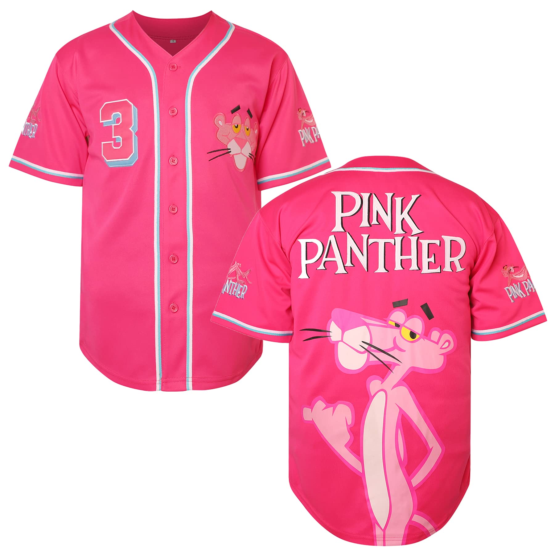 3 Pink Baseball Jersey for Men,90s Hip Hop Stitched