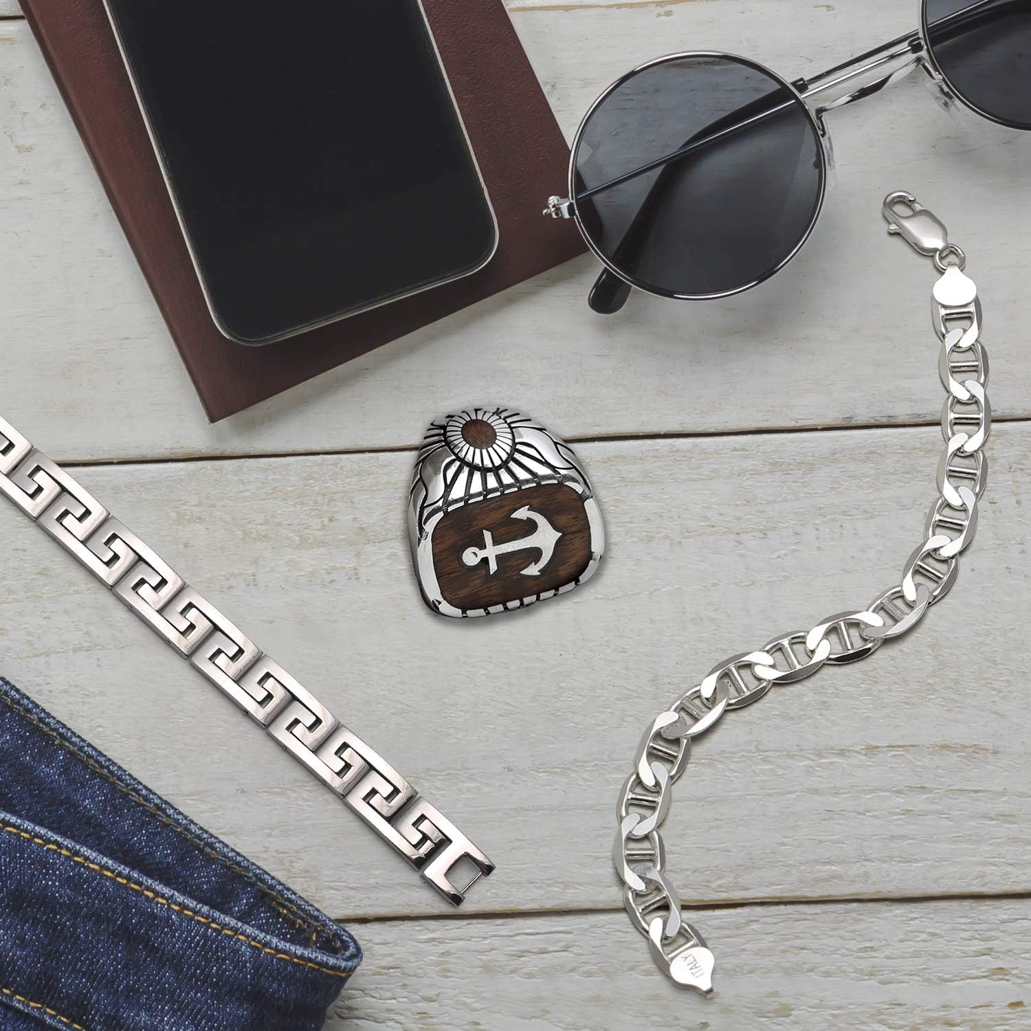 Bling Jewelry Stylish Masculine Geometric Infinity Key Link Bracelet Teens Men Silver Tone Stainless Steel 8.5 Inch Length and 12MM Width - Image 5