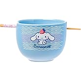 Silver Buffalo Hello Kitty and Friends Cinnamoroll Strawberry Ceramic Ramen Noodle Rice Bowl with Chopsticks, Microwave Safe, 20 Ounces