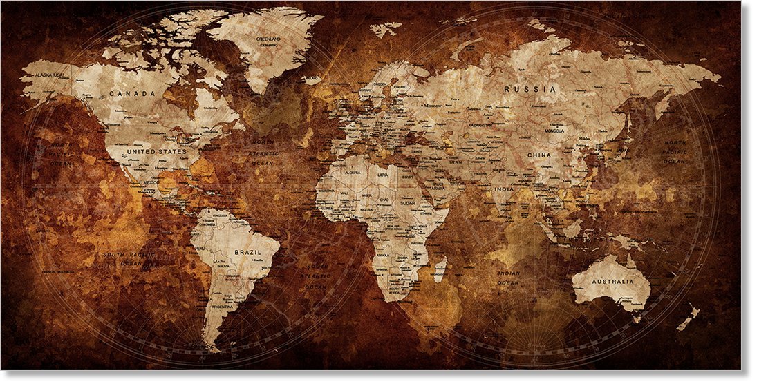Print Artwork Brown World Map Wall Art Decor Poster