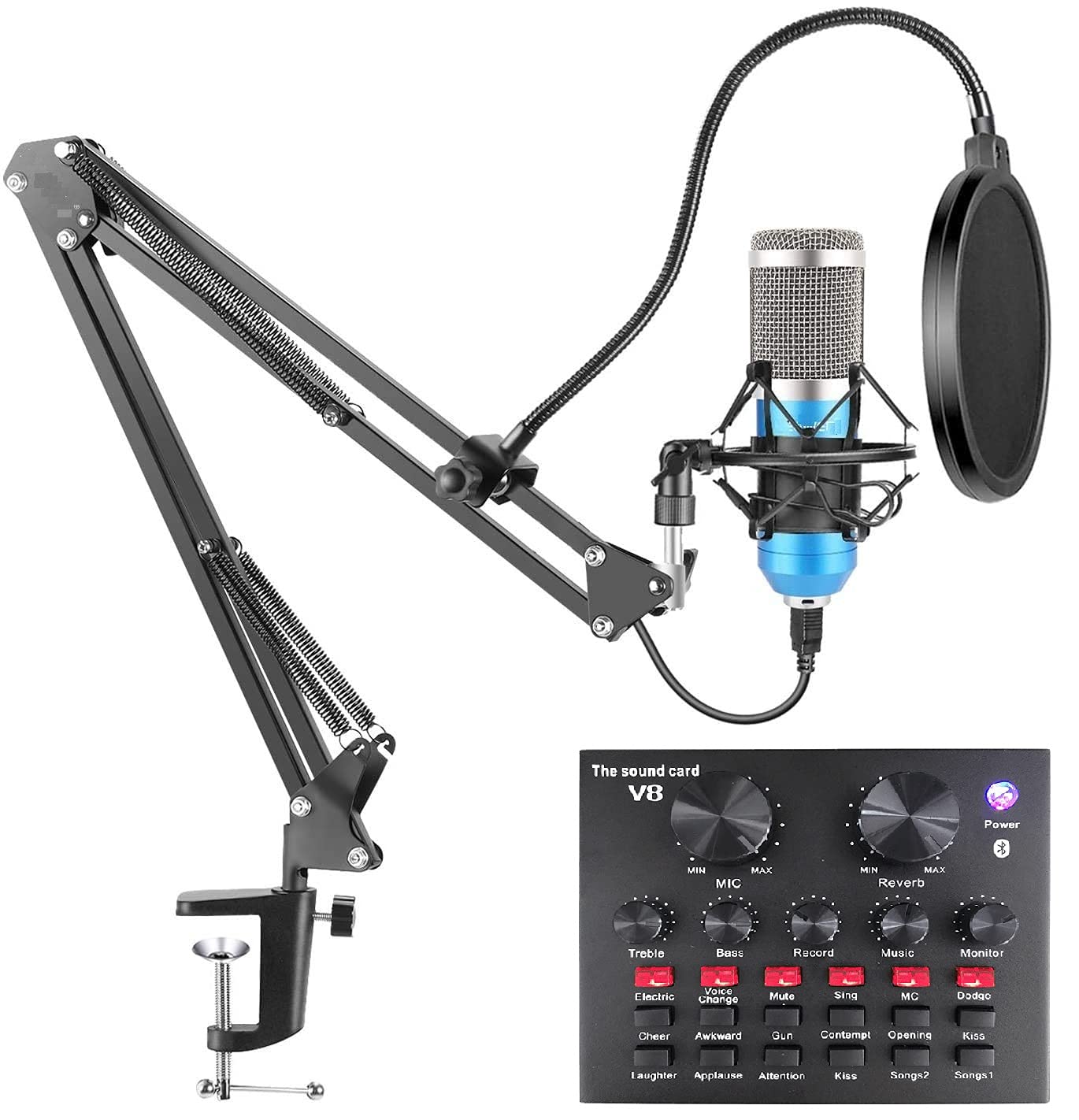TECHBLAZE BM800 Condenser Microphone Mic Set with V8 Audio Mixer Sound Card Microphone Stand and
