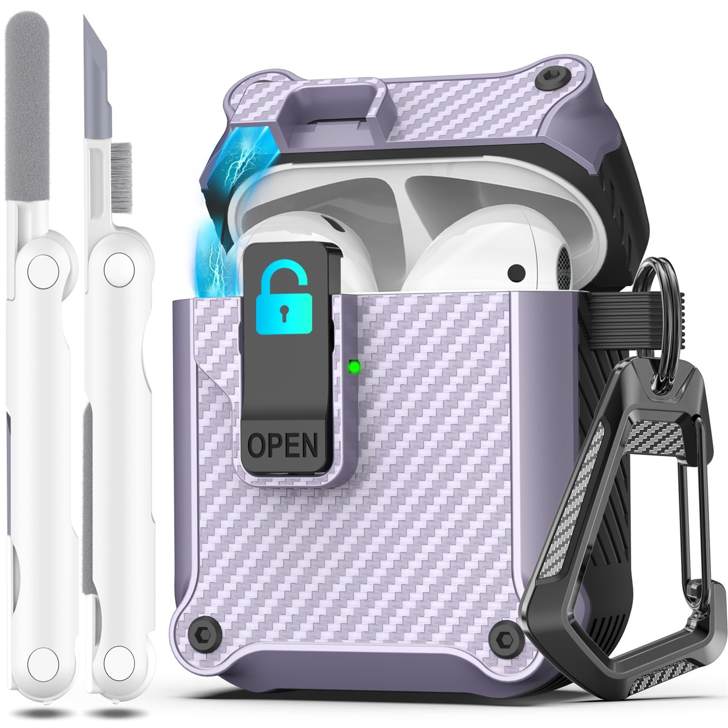 Photo 1 of R-fun Compatible with AirPods 2nd Generation 2019,1st Gen 2016 Charging Case Cover, Full Drop Protection Auto Pop-Up Lid Compatible with Airpods Case with Cleaner Kit & Keychain,Fiber Lavneder