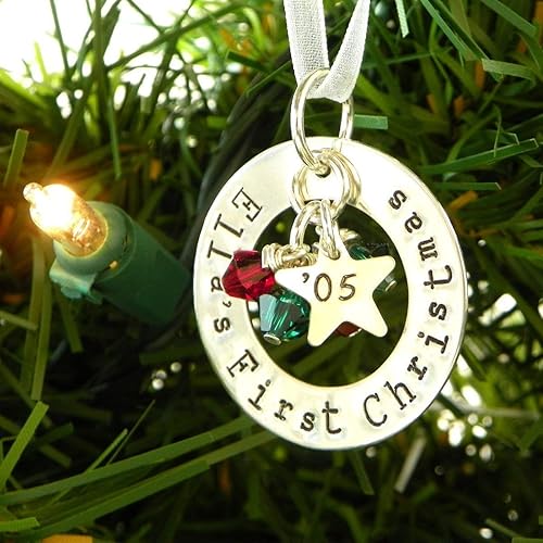 silver baby's first christmas ornament personalized