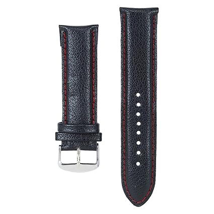 Red Black Stitched 22 mm Leather Strap for Men and Boys S-22-011