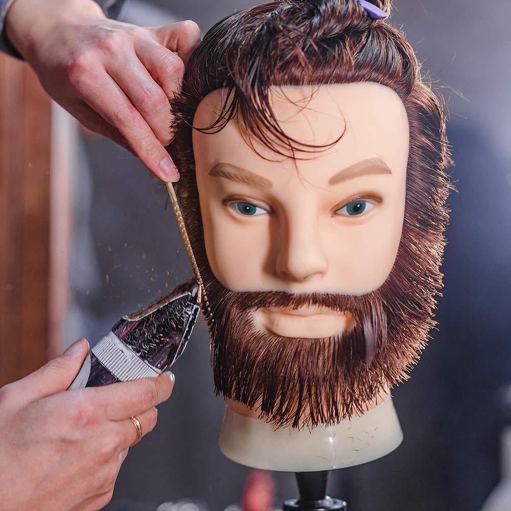 Hairealm Male Mannequin Head With 100 Human Hair Cosmetology Doll Head For Hair Styling Table Clamp Stand Included Hf0408s