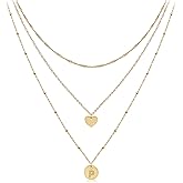 Layered Initial Choker Necklaces Handmade 14K Gold Plated Dainty Heart Personalized Letter Disc Pendant Layering Gold Necklaces for Women Gift Jewelry,Valentines Day Gifts for Mom Wife Girlfriend