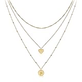 Aisansty Layered Gold Heart Initial Necklaces for