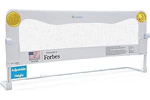 TotCraft FlexGuard Adjustable Length & Height Bed Rail for Toddlers – Fits Twin, Full, Queen & King Beds – 35.5″ or 59″ Two Fixed Lengths – 14 Height Levels – ASTM Certified Kids Safety Guard (White)