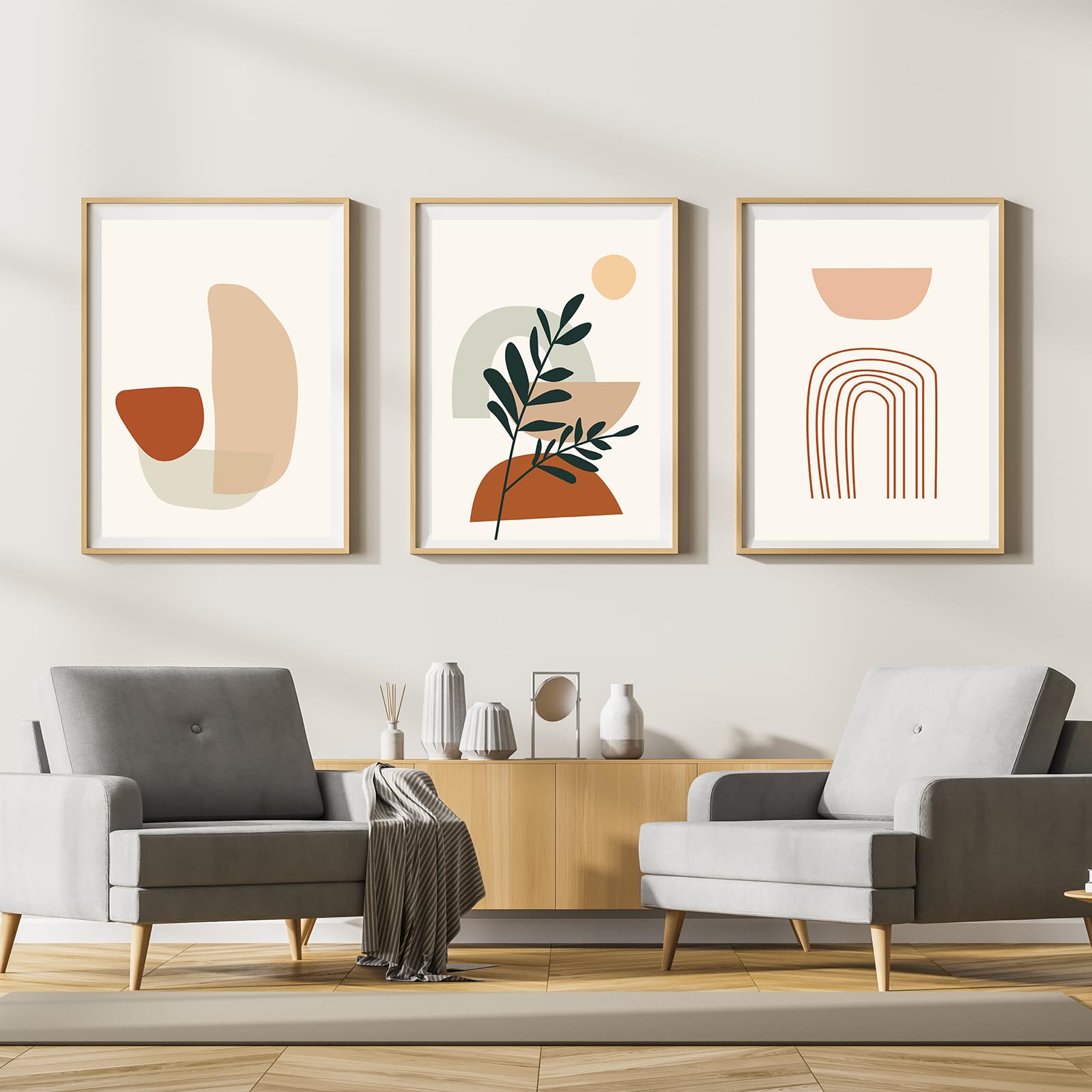 LYBOHO Canvas Pictures, Modern Abstract Art Poster Wall Pictures Living Room, Boho Poster Set for Living Room, Bedroom, Without Frame (Geometry 5, 3PCS-30x40cm) — image 1
