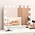 LOMRECS Vanity Mirror with Lights, Hollywood Lighted Makeup Mirror with 15 Dimmable Led Bulbs, 3 Color Lighting Modes, USB Ch