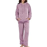 Wyeysyt Women's Fleece Pajamas Sets Fuzzy Loungewear Long Sleeve Casual Hoodies and Pants Fluffy 2 Piece Set Sleepwear