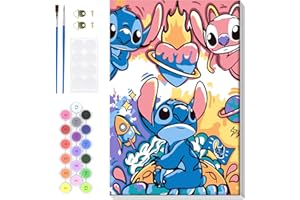 BOWETILE Easy Paint by Numbers for Adults Kids Beginners Framed, Stitch Adults' Paint-by-Number Kits, Adult Paint by Number Kits on Canvas, Arts and Crafts for Kids Ages 8-12, 8x12in