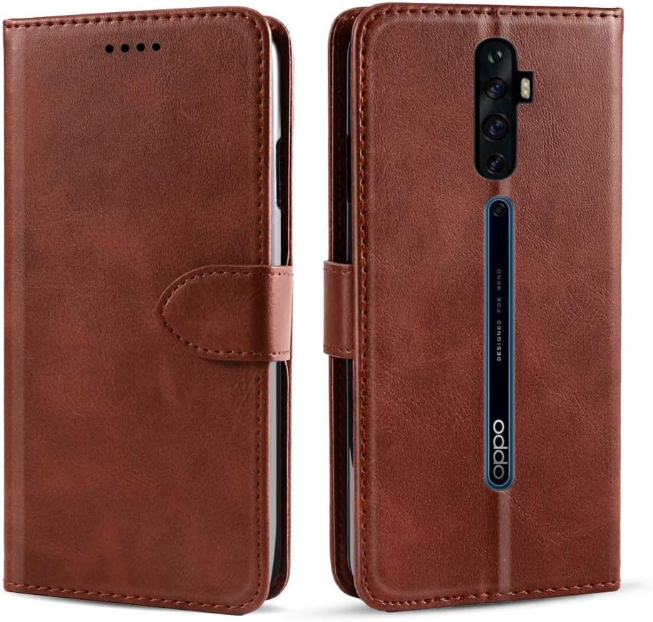 Happon for Oppo Reno 2Z Case,PU Leather Flip Folio Case with Card Slot Stand Holder Magnetic Closure Cover for Oppo Reno 2Z, Brown