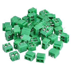 KANGWEI 50 Pieces 2 Pin 5 mm Pinch PCB Mount Screw Terminal Block Connector 300V 10A (Green)