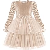 Arshiner Girls Velvet Tutu Dress Toddler Puff Long Sleeve Tiered Tulle Fall Winter Party Dresses with Ribbon