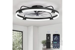 LEDIARY Ceiling Fans with Lights and Remote, 24'' Low Profile Ceiling Fan with Light, 3000-6000K Dimmable Fandelier LED Fan Light, 6 Wind Speeds, Black Modern Flush Mount Ceiling Fan for Bedroom
