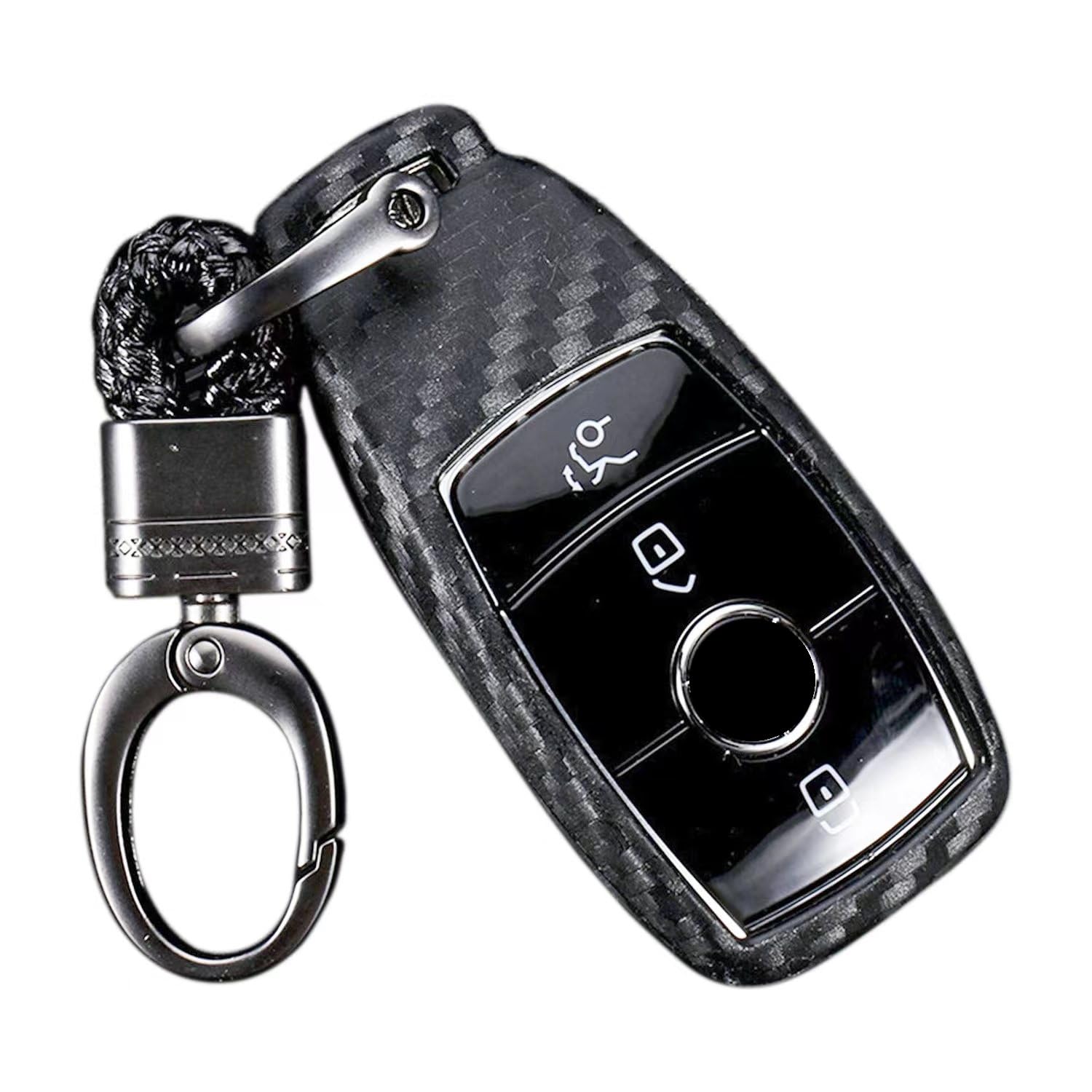 M.JVisun TPU Soft Silicone Skin Case Cover for Mercedes-Benz E Class Mercedes E Class Smart Car Remote Key with Keychain - Black - Weave Keychain