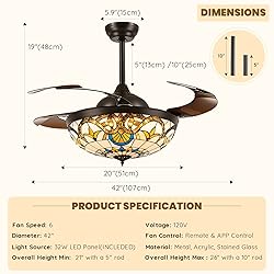 Siljoy 42" Tiffany Ceiling Fan Stained Glass