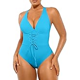 SHAPELLX Women One Piece Swimsuits Tummy Control Bathing Suits Push Up Slimming Swimwear with Built-in Bra V Neck