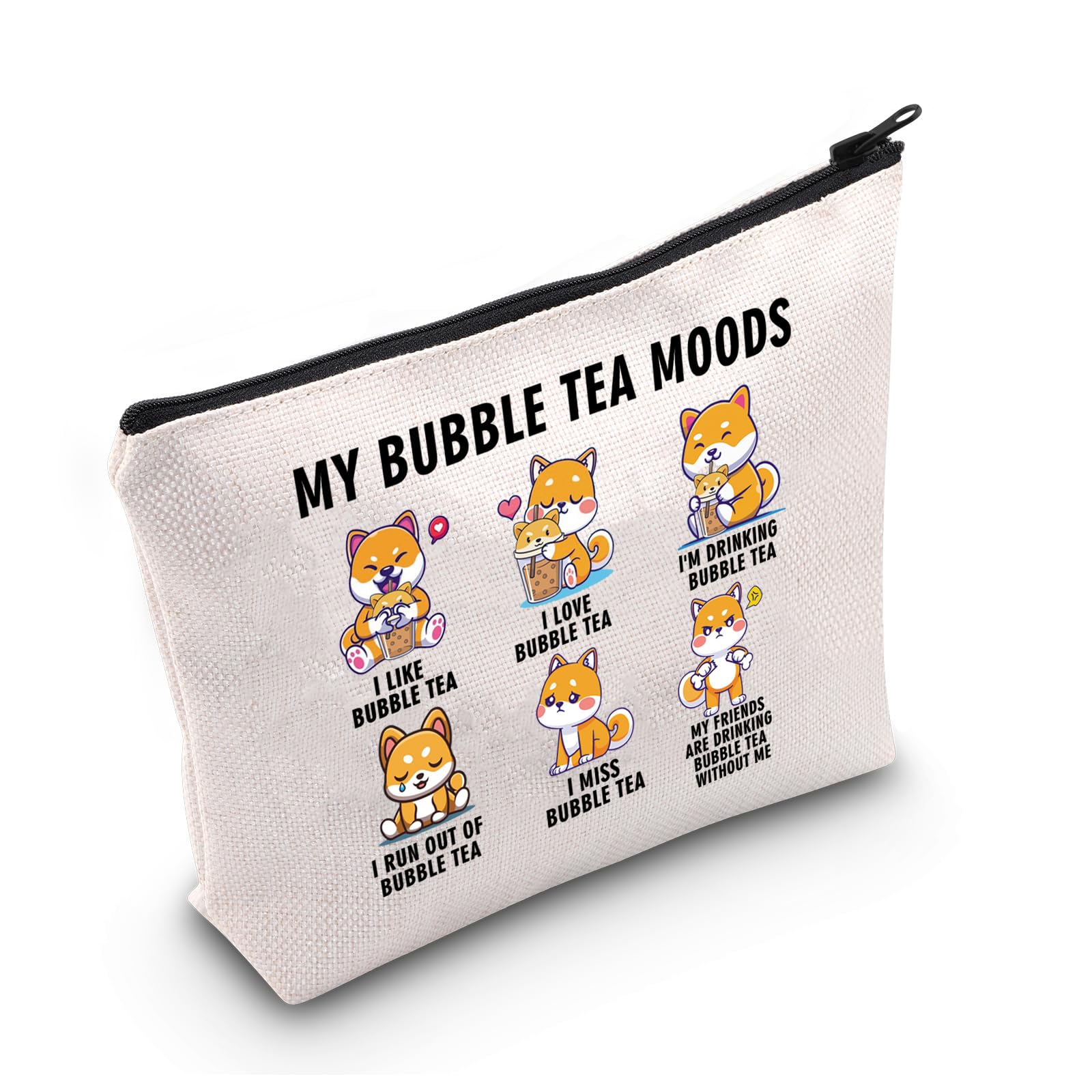 Bubble Tea Shiba Inu Lover Gift My Bubble Tea Moods Makeup Bag Shiba Inu Mom Travel Organizer (My Bubble Tea Moods)