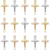 WenRity 300Pcs 3Colors Alloy Small Jesus Cross Charms Tiny Saint Benedict Medal Crucifix Charms Pendant for DIY Catholic Jewelry Making Rosary Beads Necklace Earrings