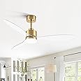 52 Inch Ceiling Fans with LED Light Remote Control, Modern Ceiling Fan with Reversible DC Motor, 3 Blades and 3 Color Temperature, LED Light Chandelier for Bedroom (Gold & 3 Transparent Blades)