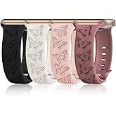 4 PACK Engraved Silicone Bands Compatible with Apple Watch Band 40mm 38mm 41mm 42mm 44mm 45mm 46mm 49mm Women Breathable Soft Cute Sport Replacement Strap for iWatch SE Series 11 10 9 8 7 6 5 4 3 2 1