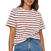 MEME XTRA Women's Short Sleeve Striped T-Shirt - Crew Neck Classic Tee, Loose Fit Casual Comfy Breton Top