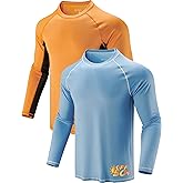 2 Pack Men's Sun Protection Long Sleeve Swim Shirts UPF 50+ Loose Fit Rash Guards Fishing Quick Dry Clothing