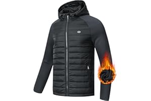 MoFiz Mens Running Hybrid Fleece Jackets Lightweight Puffy Hiking Jacket Winter Thermal Full Zip Hood Insulated Jacket Coat