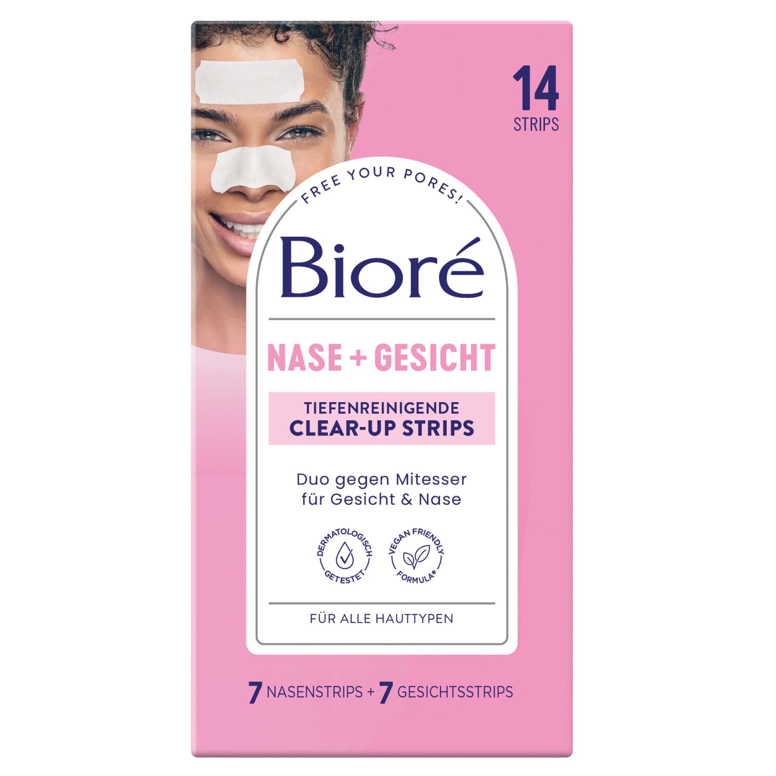 Bioré Deep Cleansing Clear-Up Strips - 1 x 14 Pieces - Face (7 Strips) and Nose (7 Strips) - Remove Blackheads and Impurities from Face and Nose - All Skin Types